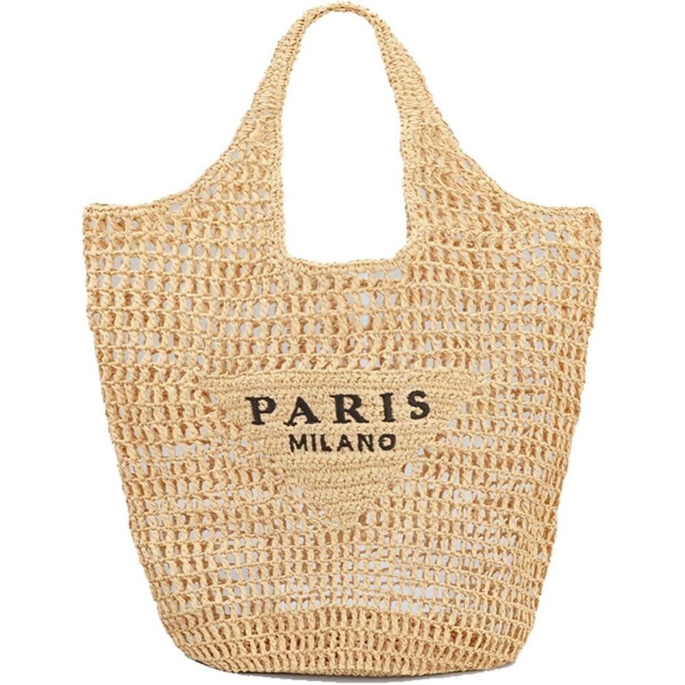 ✨Pooopssd Women Brown Woven Bag Straw Mesh Tote Bag, Shoulder Bag, Foldable Bag